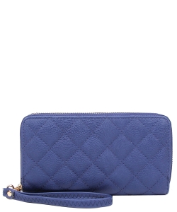 Quilted Double Zip Around Wallet Wristlet QW0012 NAVY